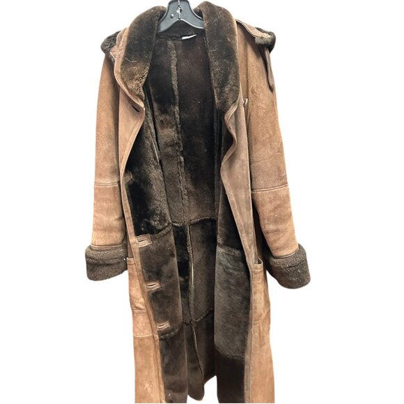 Vintage Brown Sheepskin Coat with Removable Hood - Picture 2 of 11